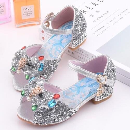 Girls Elsa Sandals Rhinestone dance shoes children summer high Heel Princess shoes kids Frozen sandals girls performance shoes