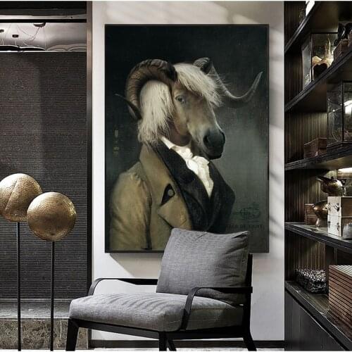 Nordic Retro Goat Canvas Art Posters And Prints Earl of the Goat Canvas Paintings On The Wall Art Picture Wall Decoration Cuadro