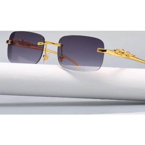 High Quality Modern Trend Small Rimless Sunglasses Women Men Golden Leopard Art Design Glasses Popular ins Shades Sun Glasses