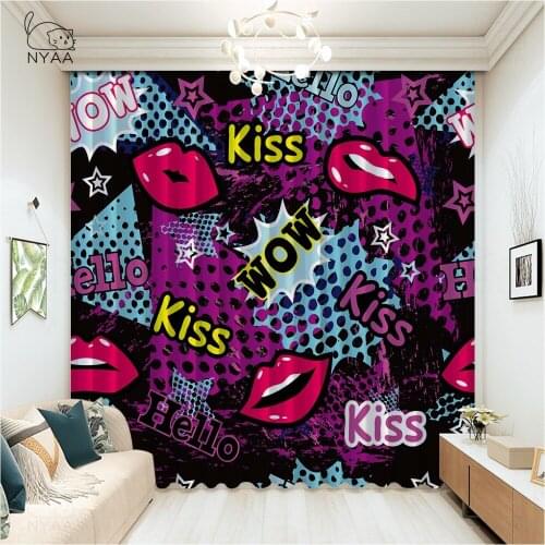 Modern Kiss Lips Dots Graffiti Text Curtains Geometric Curtains In ChildrenS Room Blackout Curtain Living Room Micro Shading