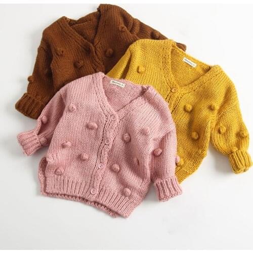 1-3 Years Old Baby Girls Sweater Autumn Winter Ball In Hand Down Sweater Knitted Cardigan Jacket Infant Girls Cardigan RT135
