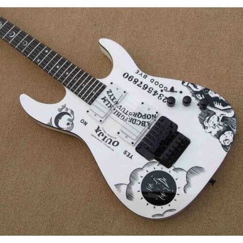 Top quality FDOH-002 white color Personality patterm black hardware Kirk Hammett Ouija Electric Guitar, Free shipping
