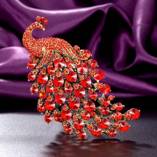 Zlxgirl jewelry brand Rhinestone crystal peacock brooch jewelry for women bridal gifts big size women scarf pins broches