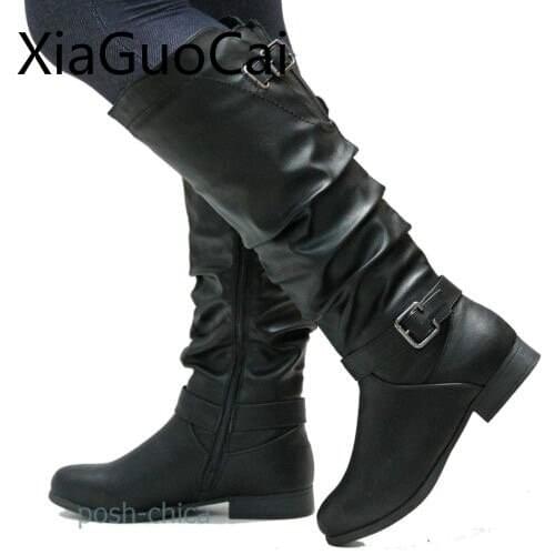 New Pointed Toe Womens Motorcycles Boots Mid Large Size Rubber Women Martin Boots Big Size 35-43 Zipper Ladies Long Boots