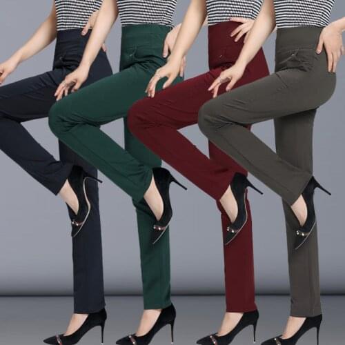 Women Pants 2020 Spring Fall Straight Pants Slim Casual Female Stretch Trousers black fashion Jeans office Trousers 4XL 6xL