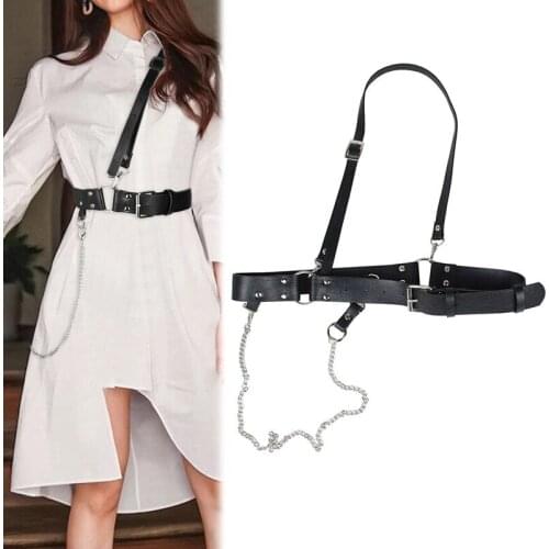 HATCYGGO Sexy Leather Harness Lingerie Belt For Women Body Bondage Waistband Female Punk Harajuku Chain Belt Black Gothic Belts