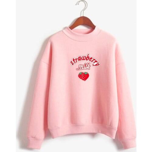 2020 Harajuku Kawaii Strawberry Milk Hoodie Sweatshirt Tops Women Kpop Lolita Style Strawberry Sweatshirts Schoolgirl Streetwear
