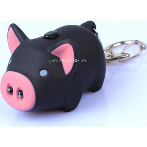 100pcs Pig Led Keychains Flashlight Sound Creative Kids Toys 3 Colors Cute Funny Light Key Rings Party Favors
