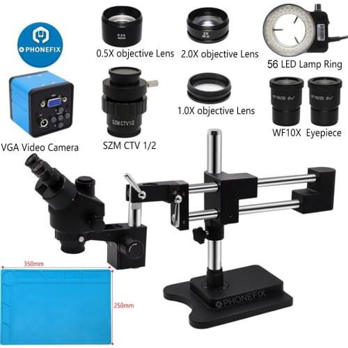 3.5X-90X Simul-Focal Stereo Lockable Dual Arm Boom Stand Zoom Microscope+ 38MP HDMI Camera for Phone PCB Soldering Repair