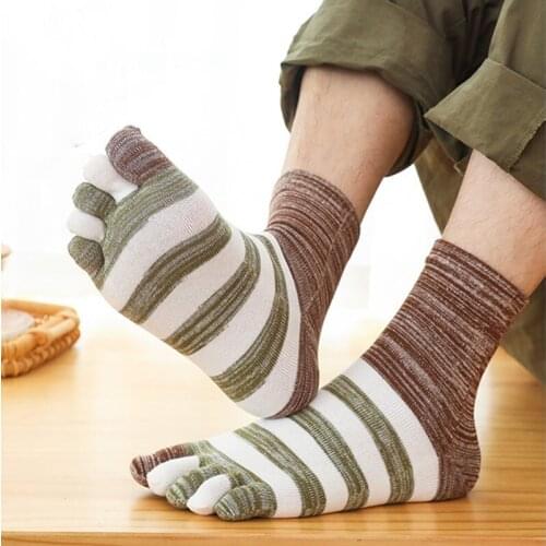5 Pairs/Lot Mens Harajuku Striped Five Finger Socks Cotton New Style Patchwork Crew Socks Male Spring Autumn Casual Toe Socks