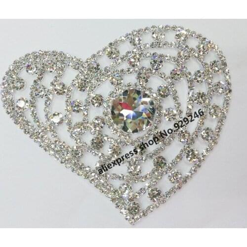 Free shipping 1pc/lot big cute heart-shape clear crystal metal applique sew-on rhinestone trimmings for bag hat gown decoration