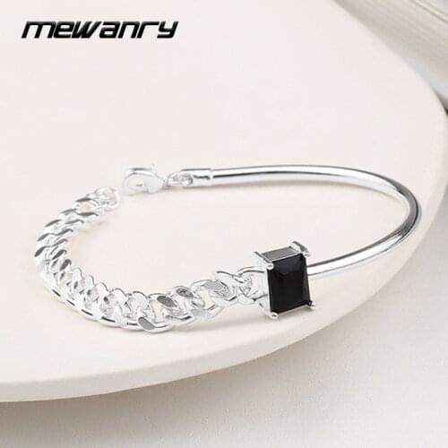 Mewanry 925 Sterling Silver Bracelet for Women Trend Punk Vintage Creative Design Black Zircon Jewelry Birthday Gifts Wholesale