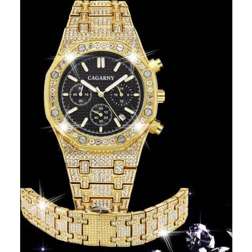 Bling Iced Out Watch Men Top Brand Luxury Full Diamond Mens Watches Hip Hop Quartz Watch Waterproof Chronograph Relojes Hombre