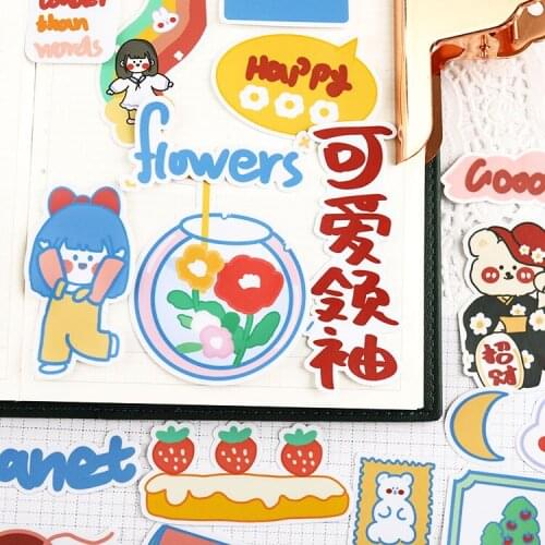 24pcs Cute leader original hand account cartoon sticker hand account phone case diy album ins translucent decoration material
