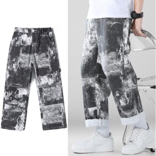 2021Men Hip hop Jeans Fashion Loose Straight Trousers Simple Design High Quality Cozy Students Daily Casual Street Denim Bottoms