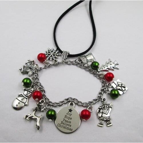 Joy hope peace believe christmas christmas theme leather stainless steel chain rearview mirror christmas tree decoration