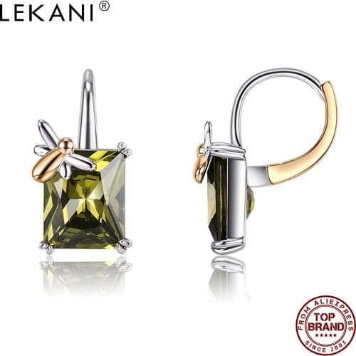 LEKANI Drop Earrings Copper Fashion Olive Green Rectangle Zirconia For Women Butterfly Romantic Earring Anniversary Jewelry