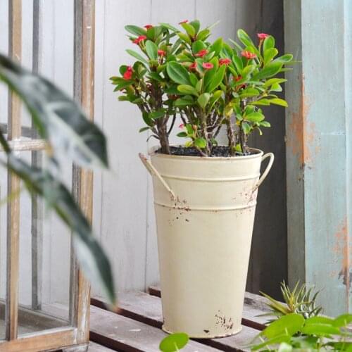 Small White Vintage Metal Bucket Vase