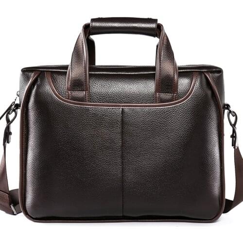 Mens Soft Genuine Leather Handbag Casual Travel Computer Laptop Bag for Men Business Shoulder Bag Large Male Messenger Bags