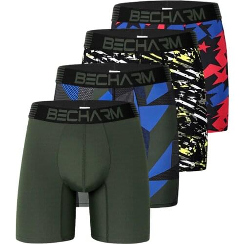 2021 New Becharm Mens Boxers Panties Sports Shorts for Men Briefs Set Underwear Nylon Long Gay Sexy Camouflage Solid Clothing
