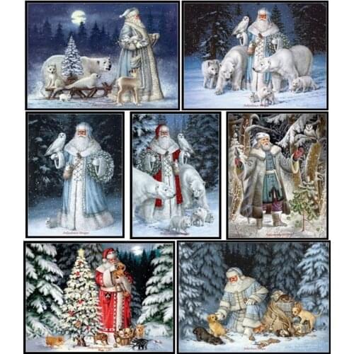 Arctic Santa Claus - Counted Cross Stitch Kits - Handmade Needlework for Embroidery 14 ct Cross Stitch Sets Christmas Holiday