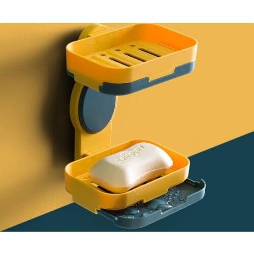 Wall-mounted Soap Box Creative Double-layer Draining Rotating Soap Holder Bathroom Accessories Set