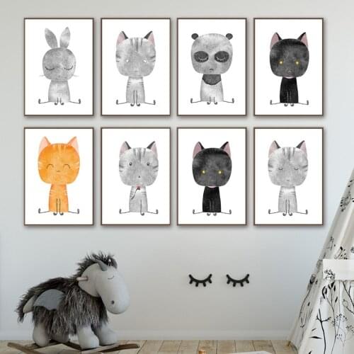 Funny Expression Animal Panda Bunny Cat Nursery Wall Art Print Canvas Painting Nordic Poster Wall Pictures Baby Room Home Decor