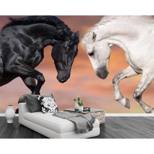 Beibehang Custom wallpaper white horse dark horse TV background wall horse to success living room sofa backdrop 3d wallpaper