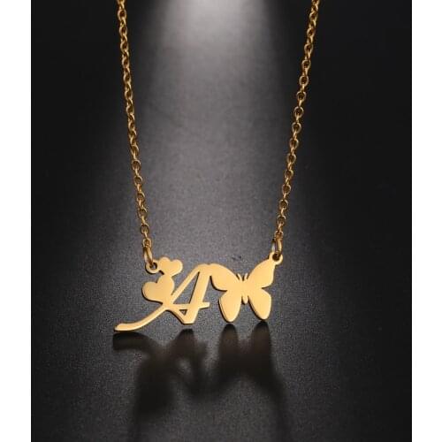 My Shape Letter Butterfly Pendant Necklace Women Girls Gold Silver Color Stainless Steel Necklaces Choker 2021 Fashion Jewelry