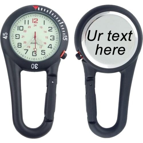 Personalize Customize FREE Engrave With Your Name Text Luminescent Dial Outdoor Sport Hook Fob Pocket Watch Clip Carabiner Watch