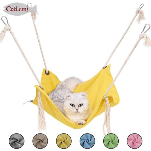 Popular Tassel Design Nature Linen Cat Hammock Bed Breathable Pet Cat Cage Hanging Beds