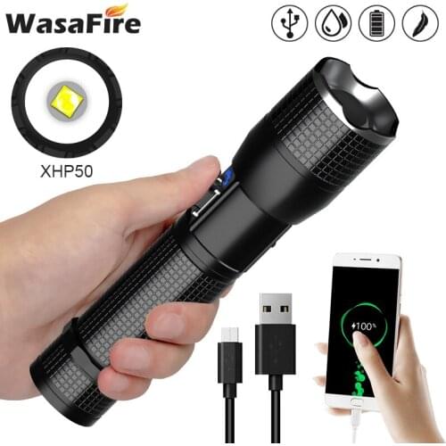 Portable Flashlight Powerful XHP50 Led Zoom Lamp Spotlight Telescopic Zoomable Torchs 5 Modes Powered by 22650 Battery