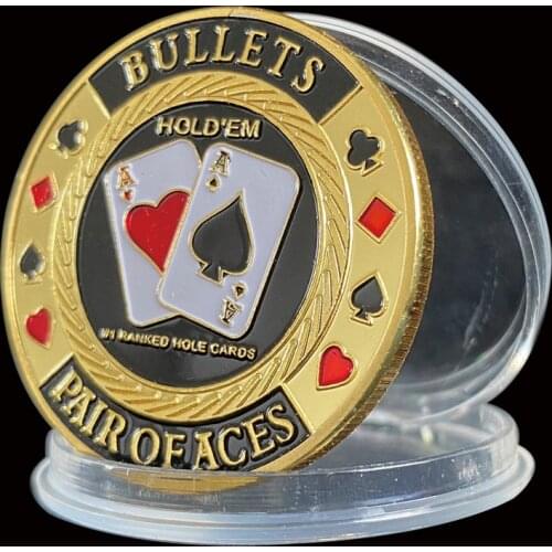 Pair Of Aces Entertaining 3D Poker Chip Colorful Casino Metal Coin W/ Coin Capsule