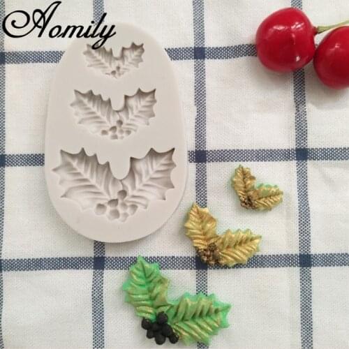Aomily Christmas Holly Leaves Shape Silicone Mold Cake Molds Baking Pastry Chocolate Candy Jelly Cake Mould Kitchen Baking Tools