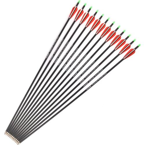 US/DE 28/30 Inches Mixed Carbon Arrow Spine 500 with Replaceable Arrowhead for Compound/Recurve Bow Archery Hunting