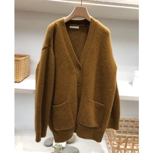 Grandpa sweater Cardigan Y2K Womens sweater brown Womens coat korean fashion oversize cardigan vintage winter jacket