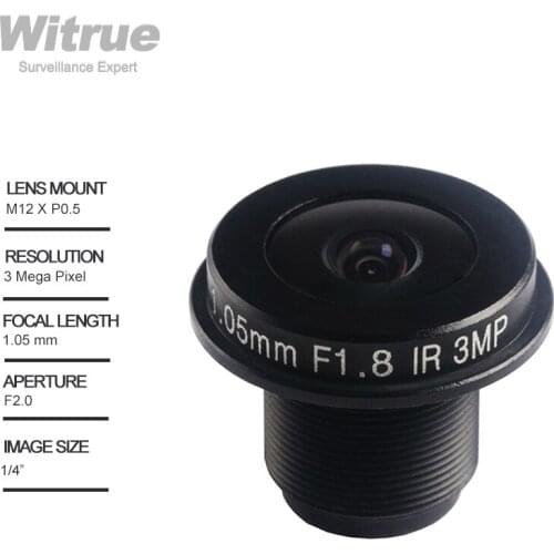 Witrue Fisheye CCTV Camera Lens HD 3MP 1.05mm 1/4" F2.0 M12 Mount for Panoramic Surveillance Security Cameras 185 Degree