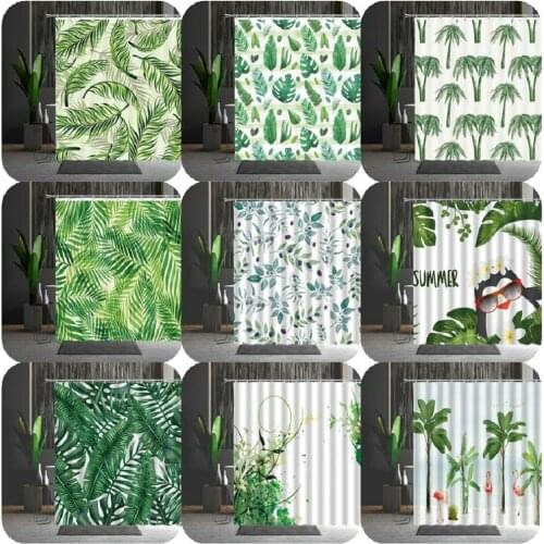Green Tropical Plant Monstera Palm Leaf Shower Curtain Spring Theme Coconut Banana Leafs Home Bathroom Decor Curtains