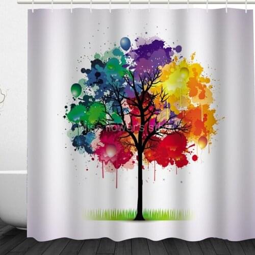 Multi-Size Multicolored Painting Tree Pattern Design Custom Shower Curtains Bathroom Waterproof Mildew Polyester Fabric +12 Hook