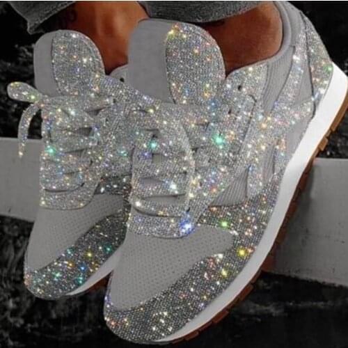 Rimocy Chunky Platform Sneakers Women Shiny Glitter Lace Up Flat Heel Shoes Woman 2019 Autumn Casual Running Zapatos De Mujer