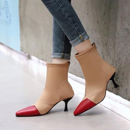 Womens Heel Ankle Boots Vogue Zipper Handmade Pointed Toe Female High Heels Non-slip Elegant Plus Size Woman Shoes