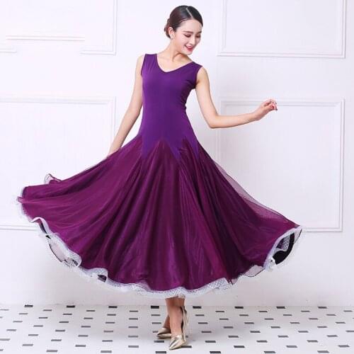 Customized women Performance purple sleeveless Modern dance costumes sexy waltz dress long ballroom dance dress