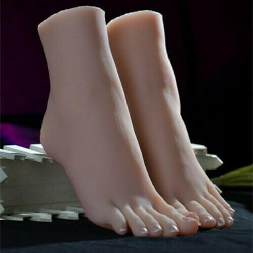 1Pair Lifelike Silicone Fake Feet With Bone Female Foot Shoes Model Display Size 38 Fetish Toy