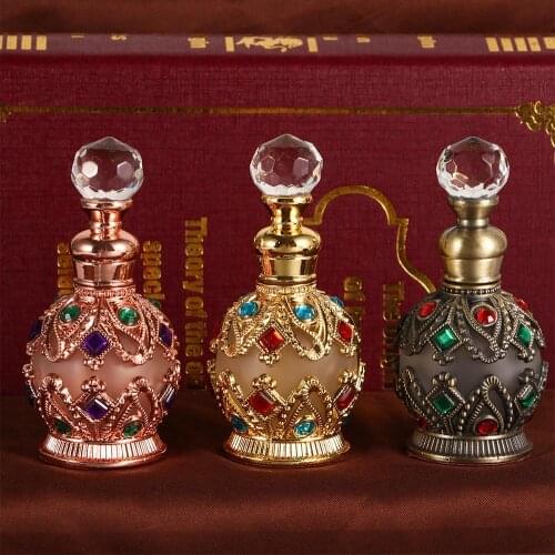 1PC 15ml Vintage Metal Perfume Bottle Arab Style Essential Oils Dropper Bottle Container Wedding Decoration Gift
