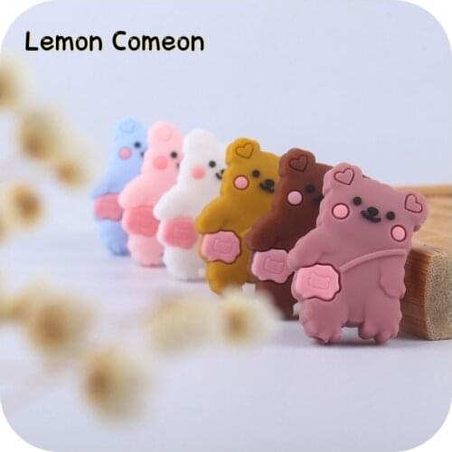 10Pcs Silicone Beads Teether Animal Bear BPA Free Baby Pacifier Chain DIY Accessories Necklace Pendant Making Teething Toy