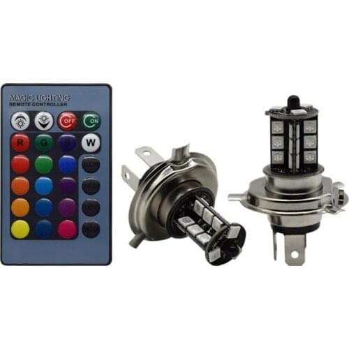 2pcs Car H4 LED Bulb H7 LED Lamp 5050 27smd H1 H11 LED RGB Fog Lamp Colorful Fog Headlight Remote Control Flash Strobe 16 Models