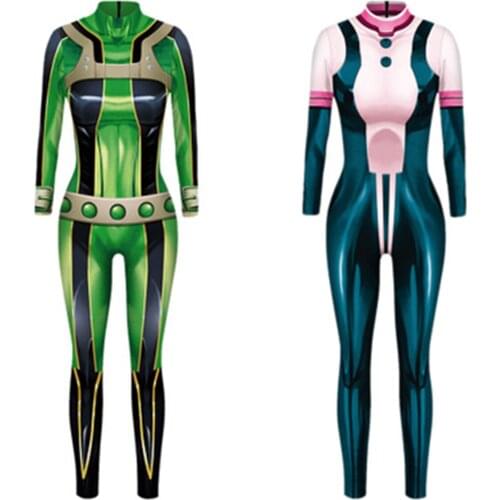 2019 Anime My Boku no Hero Academia Asui Tsuyu Ochaco Uraraka Halloween Cosplay Costume Zentai Jumpsuits Bodysuit Womens Girls