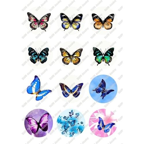 24pcs/lot Colorful Butterfly 10mm 12mm 14mm 16mm 18mm 20mm 25mm Cabochon Demo Glass Cabochon DIY Jewelry Findings T089