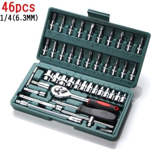 46pcs Car Repair Tool 46pcs 1/4-Inch Socket Set Car Repair Tool Ratchet Torque Wrench Combo Tools Kit Auto Repairing Tool Set