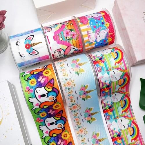 DIY Cartoon Unicorn Printed Grosgrain Ribbon For Craft Supplies Sewing Accessories 5 Yards. 32653